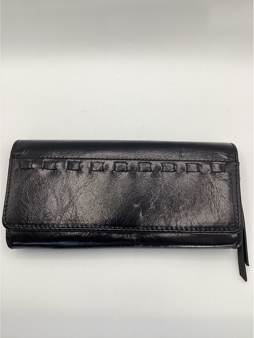 Hobo Black Leather Vintage Style Long Flap Wallet Clutch